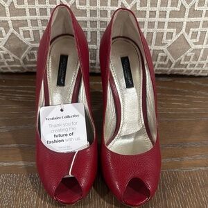 Dolce & Gabbana Red Suede Peep-Toe Heels